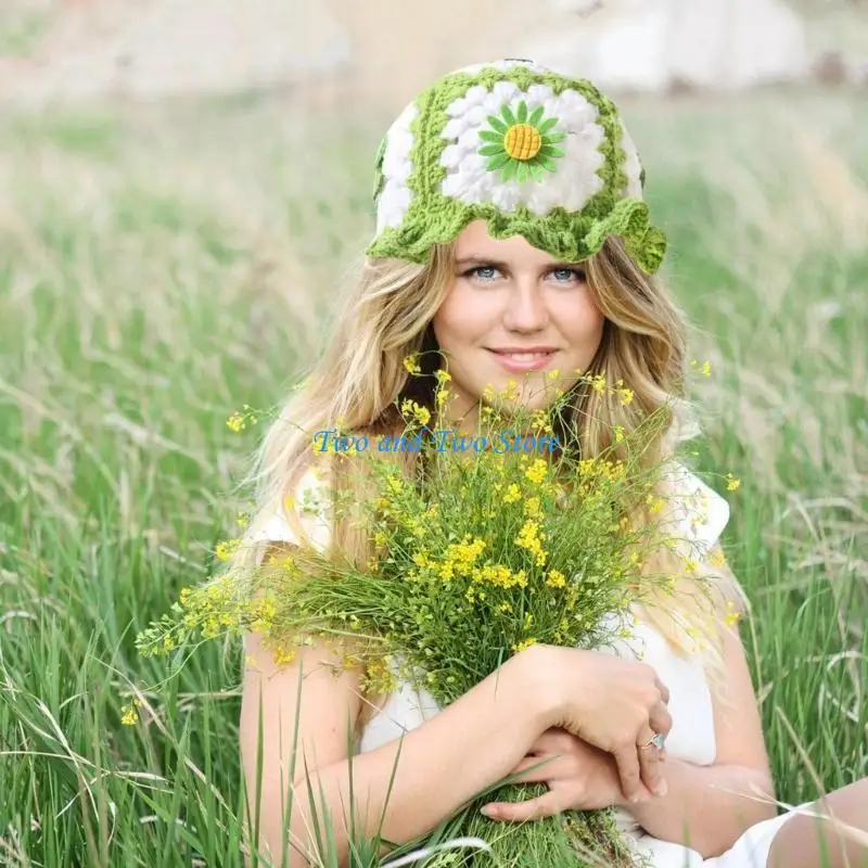 

HX6F Fashion Crochet Fisherman Hat for Women Girl Breathable Hollowout Bucket Caps for Vacation Popular Camping Hat Headwear