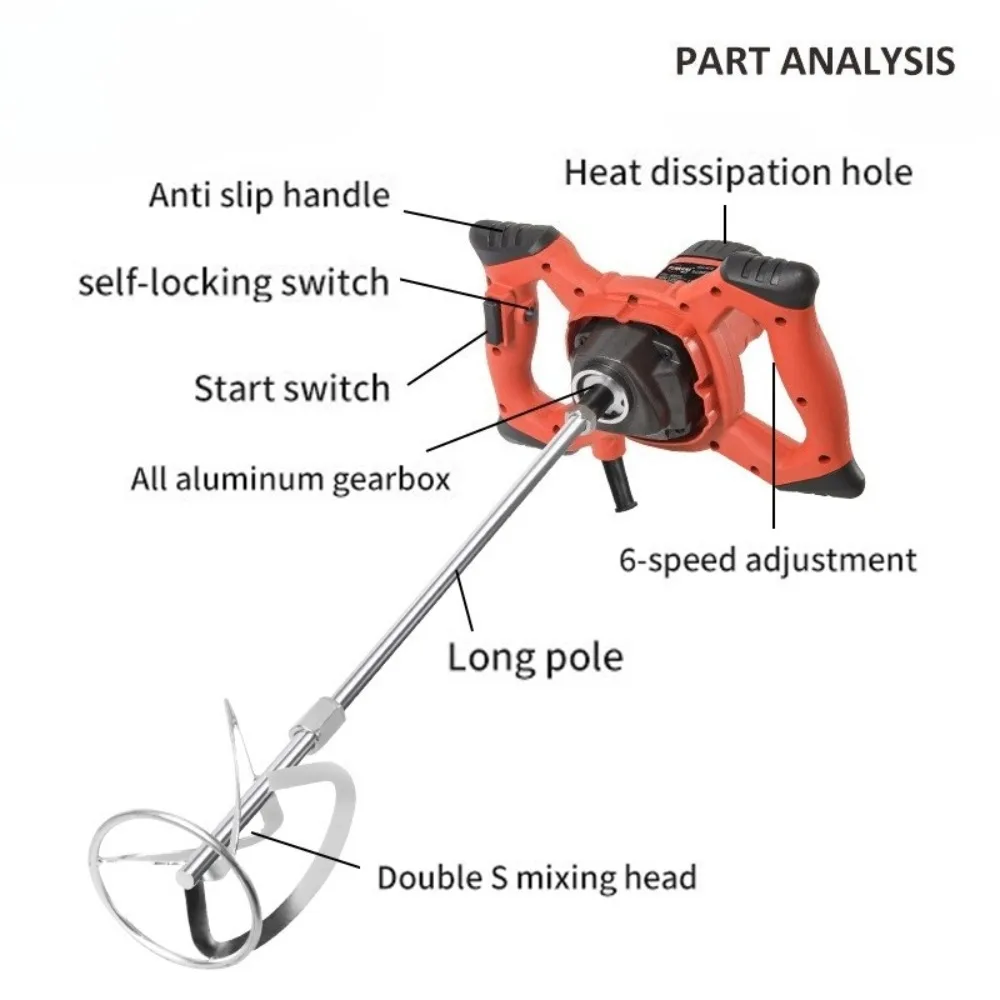 Cement Mixer 3200W Electric Concrete Mixer with 6 Speed 110V /220V Handheld for Motar Paint Plaster Thinset Fodder Stirring Tool