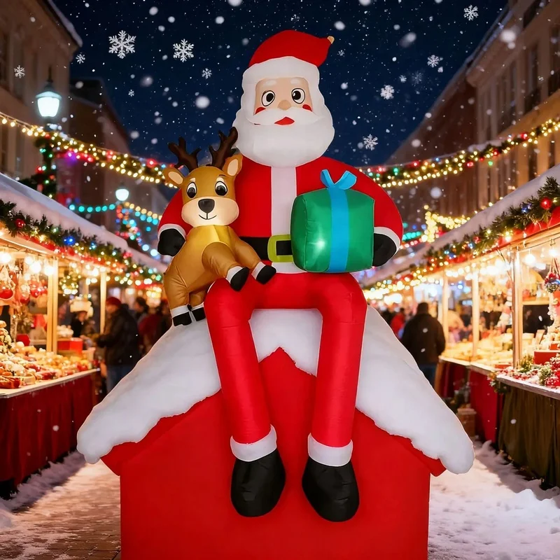 Inflatable Santa and Snowman Set a Festive Duo Featuring Custom Branding Perfect for Mall Displays and Outdoor Decorations