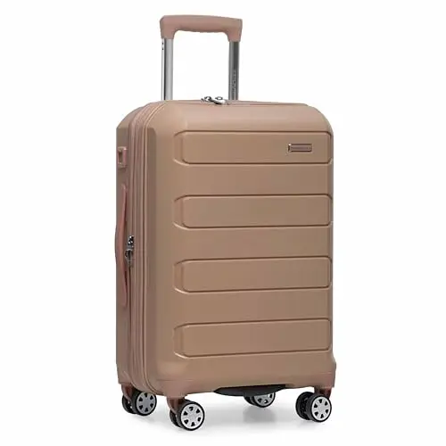 

Traveler's Choice Pagosa Indestructible Hardshell Expandable Spinner Luggage, Latte Beige, 22-Inch Carry-on
