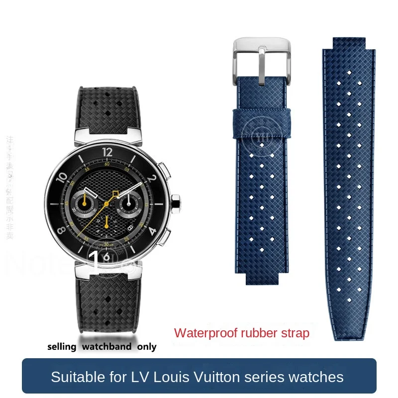 Men\'s watch strap for LV Louis Vuitton TAMBOUR series rubber watch strap with waterproof silicone bracelet 20-12mm raised mouth