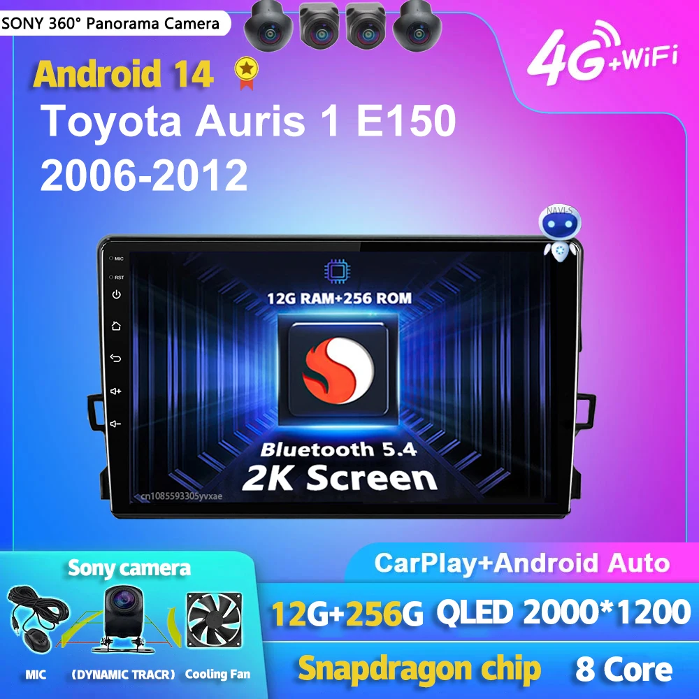 

Android 14 Carplay Auto 2K Screen Car Radio BT Multimedia Video Player For Toyota Auris 1 E150 2006 - 2012 2din Autoradio Stereo