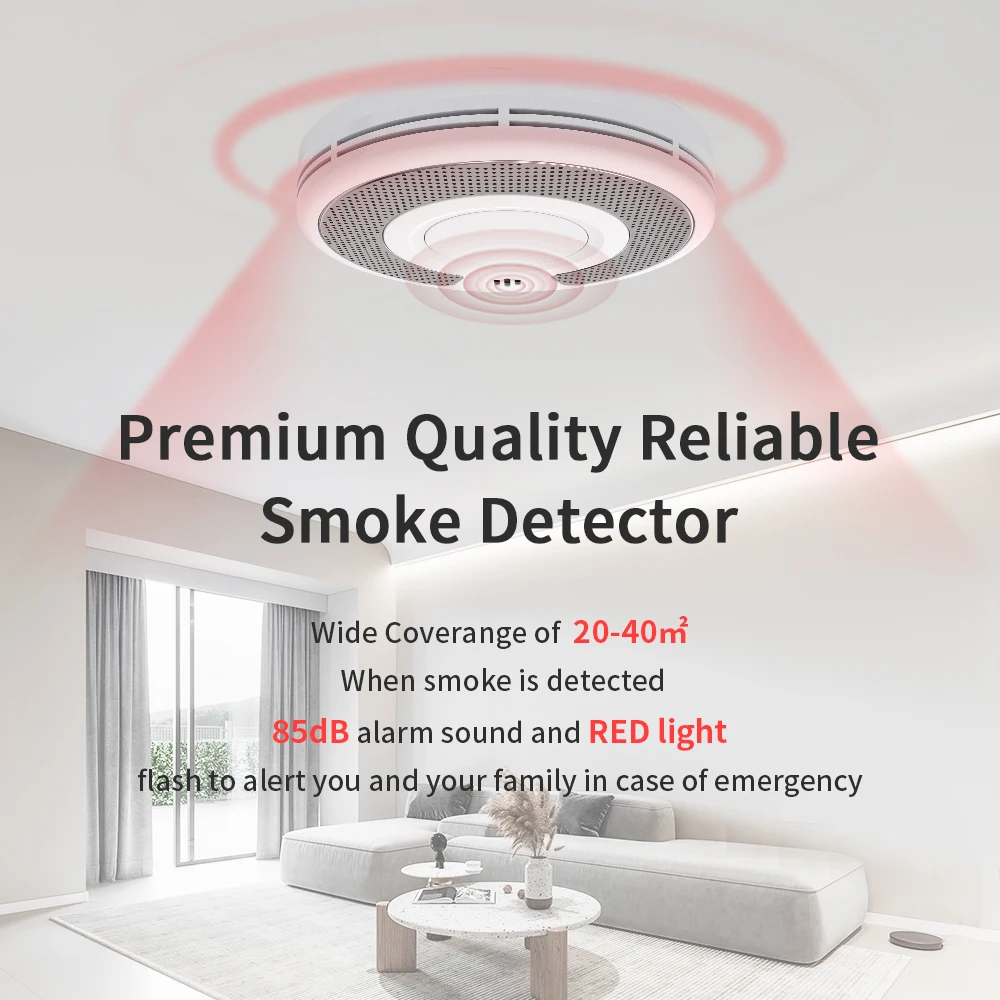 Smart WiFi Smoke Detector Fire Alarm Sealed 10-Year Li-Battery with Tuya App Control CE EN 14604 Certified