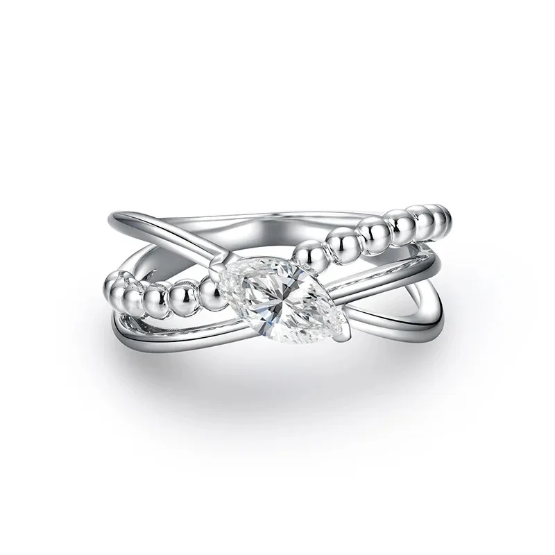 Bague Moissanite charmante 2025, coupe Marquise, 8.1x4.1mm, pour femmes et hommes, plaqué or blanc m