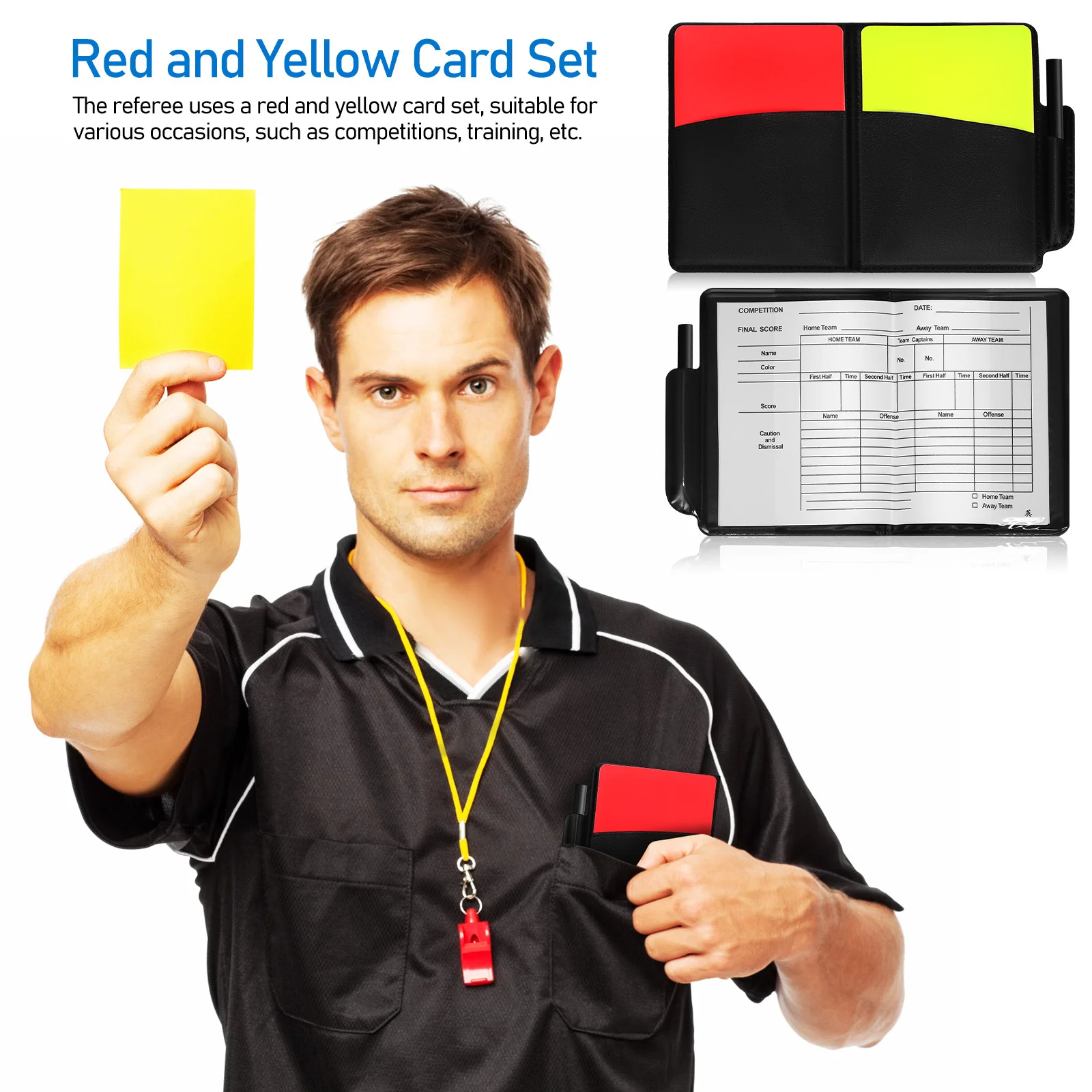 4 conjuntos de cartões vermelho amarelo conjunto árbitro pvc titular scorebook lápis ideal para futebol vôlei kit árbitro