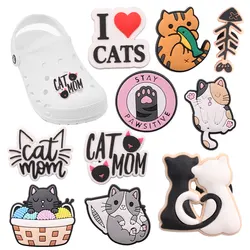 10Pcs/set Cute Cat Catmom Shoe Charms for DIY Bracelet Wristband shoes Accessories Kid's Women Party Favor Gifts