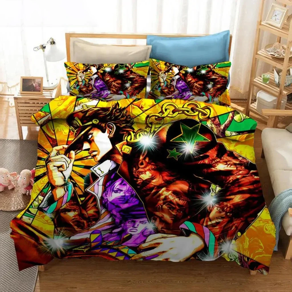 Anime JoJo Bizarre Adventure Jotaro Kujo Bedding Set Boys Girls Twin Queen Size Duvet Cover Pillowcase Bed Kids Adult