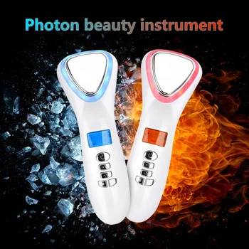 Hot cold hammer ultrasonic cryotherapy LED photon shrink pores face lifting vibration massager ultrasound eye skin care device