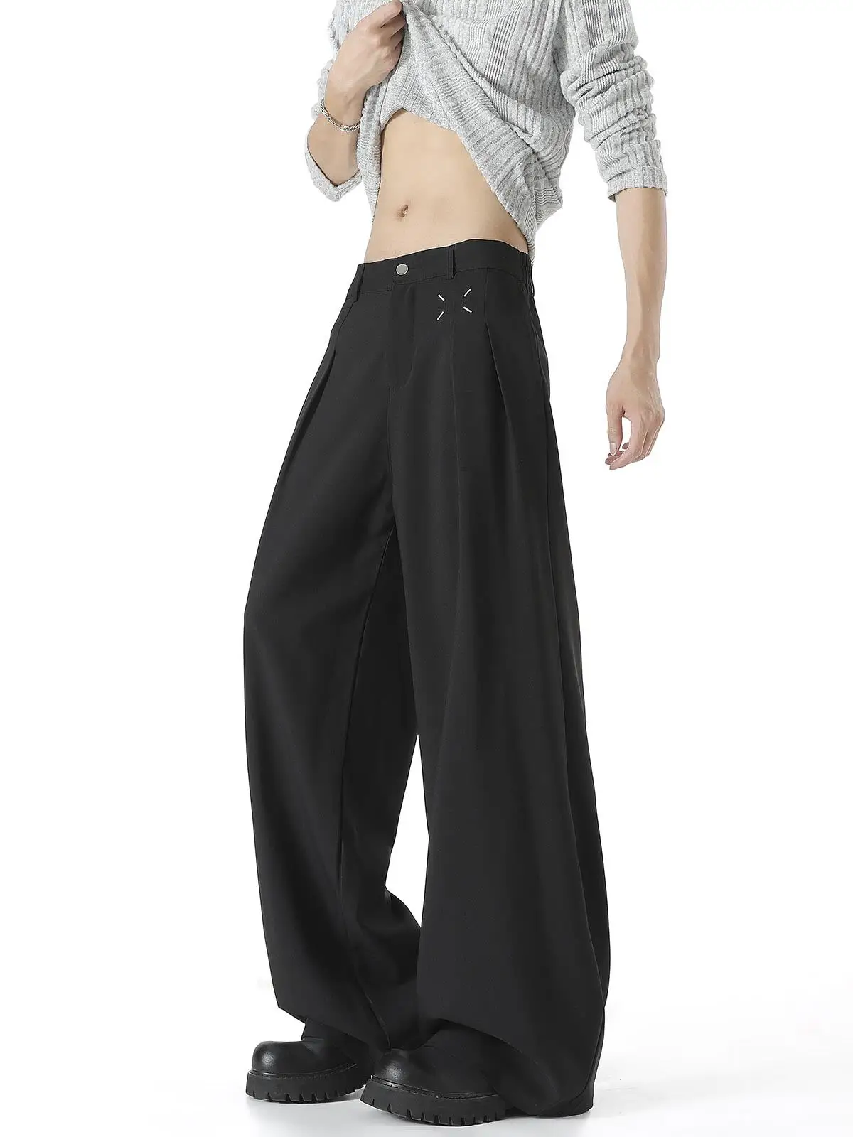 

Мужские повседневные брюки-кюлоты Bla: не мнущиеся, приталенные, с расклешенными штанинами, длинные, молодежный стиль, летняя одежда