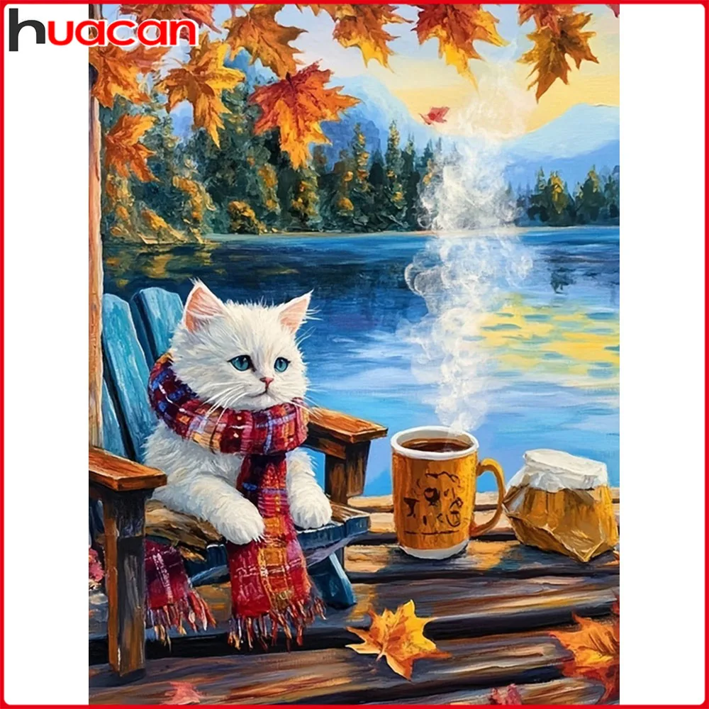 Huacan DIY Diamantmalerei Herbstkatze Diamantmosaik Tierlandschaft Komplettset Dekorative Gemälde