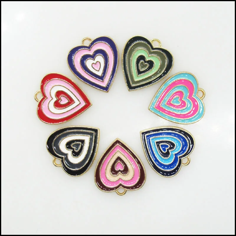 12 New Heart within Heart Charms Oily Pendants KC Gold Color Mixed 16x18mm