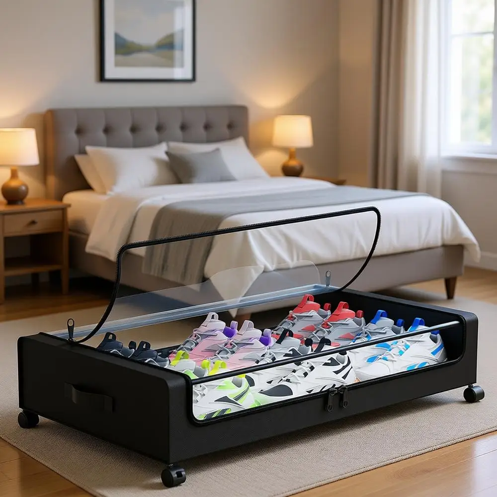 

2-Pack XXL 60L Rolling Underbed Storage Containers with Lids for Shoes, Clothes, and Blankets (Black)