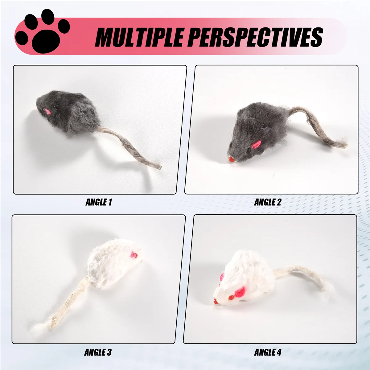 

ABEZZ 12Pcs False Mouse Cat Pet Toys Cat Long-Haired Tail Mice Sound Rattling Soft Real Rabbit Fur Sound Squeaky Cat Toy