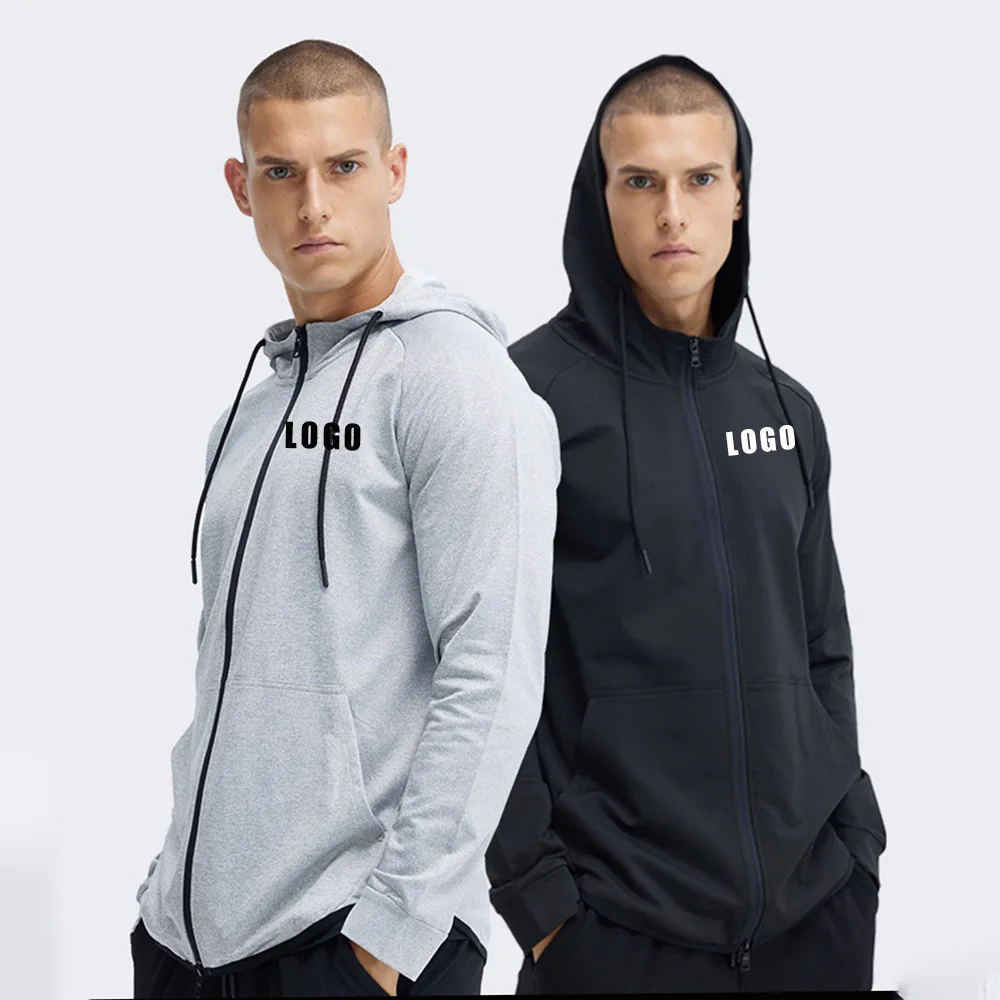 Custom LOGO Men's Fitness Jacket Spring and Autumn Outdoor Running Sports Jacket Hooded Cardigan Quick Dry Jogging Suit