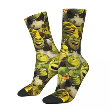 Hiphop Shrek Memes basketbalsokken grappig gezicht anime polyester lange sokken voor dames heren antislip