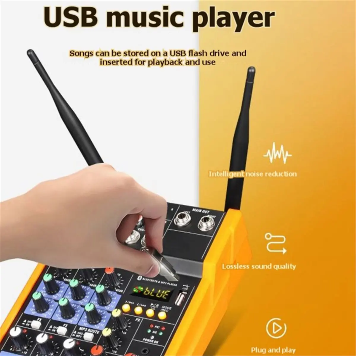 4-Channel Audio Mixer Console with UHF Wireless Microphone Kit Bluetooth USB Audio Interface for DJ Karaoke PC Guitar