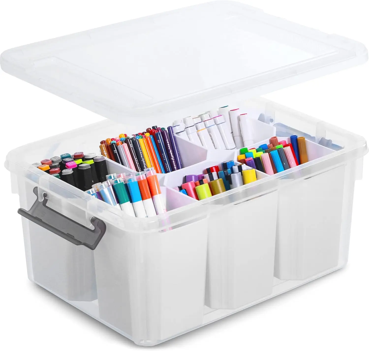 

Clear Stackable Storage Box with Lids and Dividers, 17 QT Organizer for Tools, Crafts, and Crayons