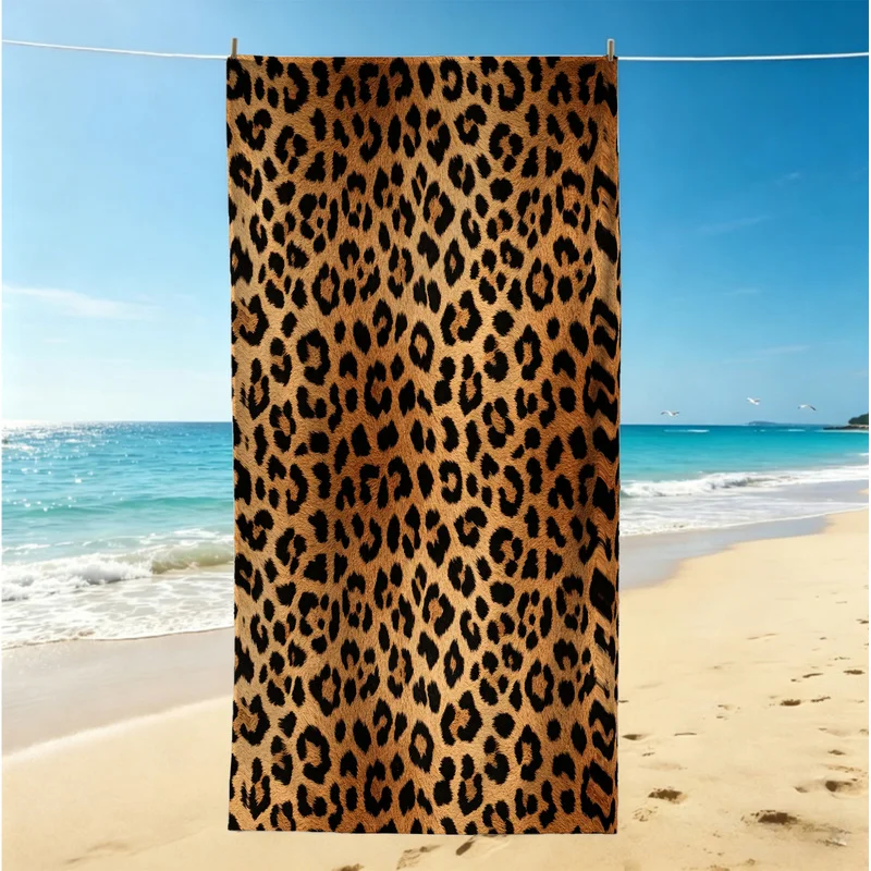 Microfiber Beach Towel,Ultra-Soft,Skin-Friendly,Portable,Durable,Brown and Black Leopard Spot Print,Beach Vacation Accessory