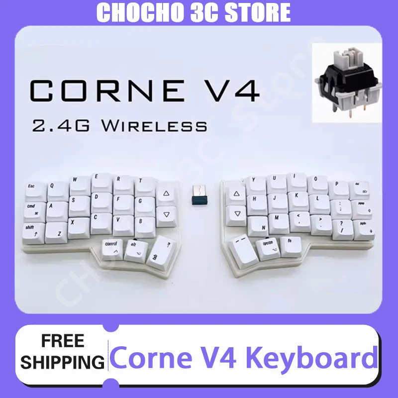 Corne V4 Keyboard 2.4g Wireless Mechanical Hot-Swappable Split Ergonomic Keyboard 46key Support Vial Software Key Mapping Custom