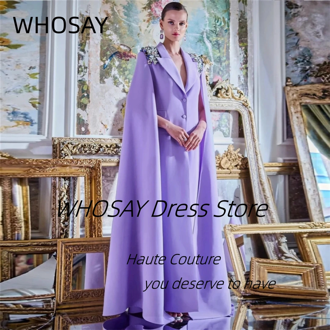 

WHOSAY Индивидуальные вечерние платья с V-образным вырезом и пуговицами, кристаллами и развевающимися рукавами, платье для выпускного вечера, вечерние платья в Саудовской Аравии
