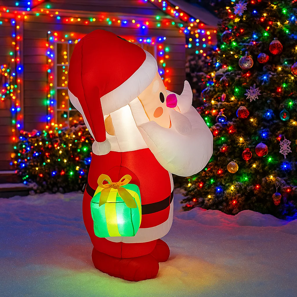 3.3FT Christmas Decorations Inflatable Santa Claus Holding Gift Box Toys Home Yard Ornaments with LED Decor Christmas Party Toy