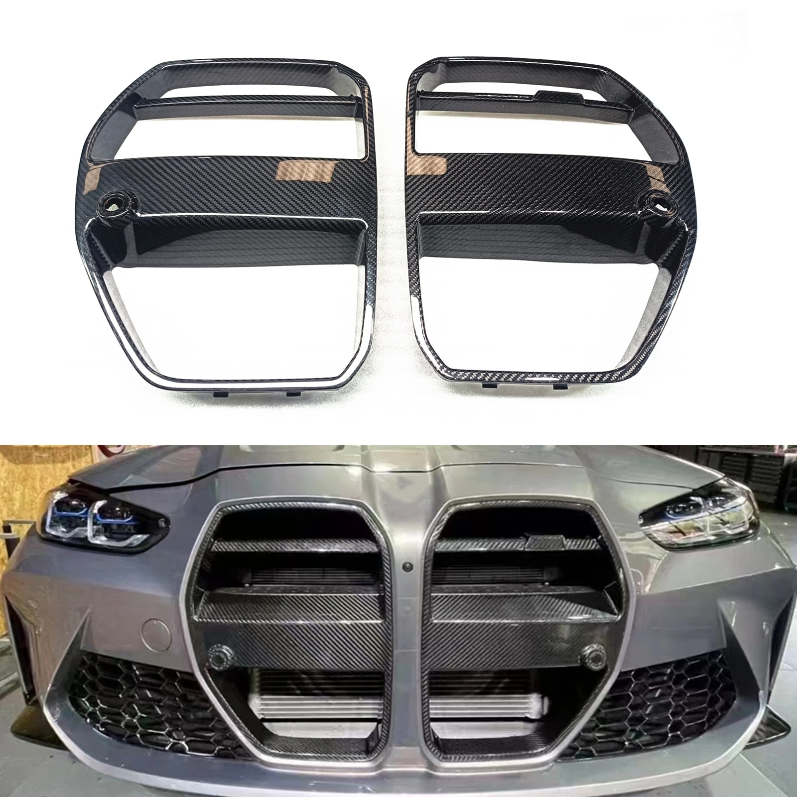 

For BMW M3 G80 M4 G82 G83 2021-2024 Real Carbon Fiber Front Grille Grill Car Upper Bumper Intake Hood Air Vent Mesh Frame Grid