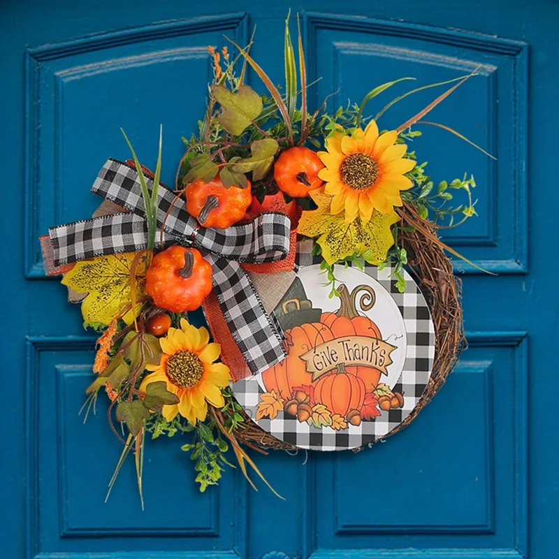 Thanksgiving Wreath Fall Wreath Harvest Decoration Farmhouse Porch Door, Thanksgiving Decoration