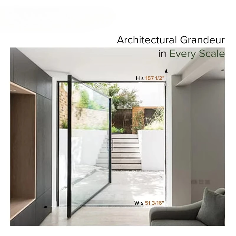 Aluminum profile glass rotating hidden hinged door system, slim modern design