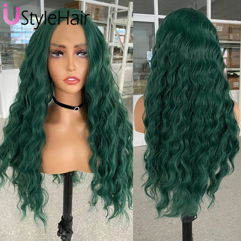 UStyleHair-Peluca de cabello sintético con malla frontal, pelo largo de onda profunda, resistente al calor, aspecto Natural, uso diario, Cosplay