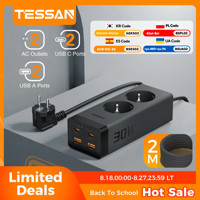 TESSAN 30W GaN Multiple Socket Power Strip with 2 Outlets 2 USB 2 Type C Cube Surge Protection Socket with 2M 5M Extension Cord