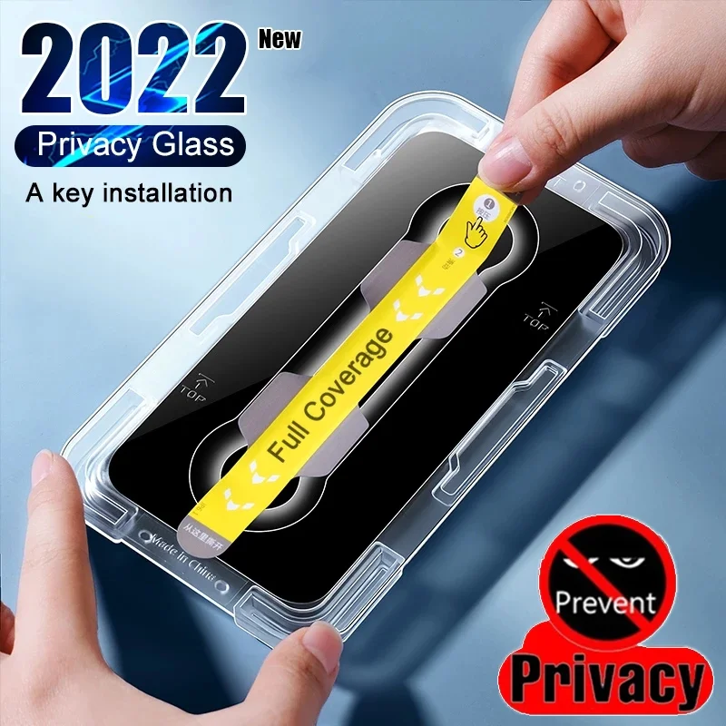 2PCS One Click Installation Privacy Glass Screen Protector For IPhone 11 12 13 14 15 Pro Max X XS XR 12 13 Mini Anti-Spy Glass