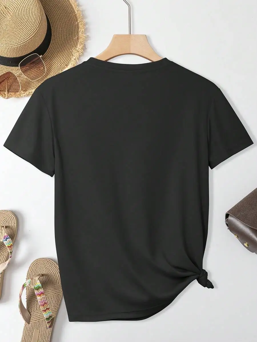 Women Summer Slogan Printed Round Neck Short Sleeve Casual T-Shirt Graphic Tees Women Tops