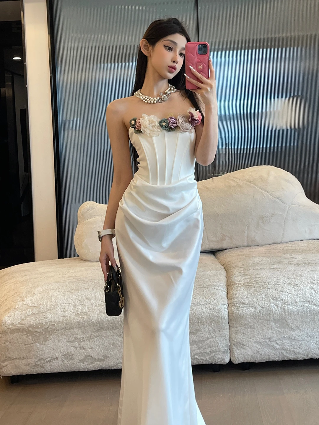 

Ele ChiclyNana Rich Girl Strapl Dr Роскошная одноразовая 3D-цветочная накидка для тела Легкая церемония Dr Полиэфирное волокно