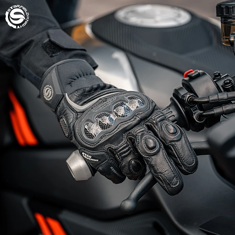 Star Field Knight Motorcycle Gloves Carbon Fiber Joint Protection Real Goat Leather Non-slip Wear-resistant Riding Equipment