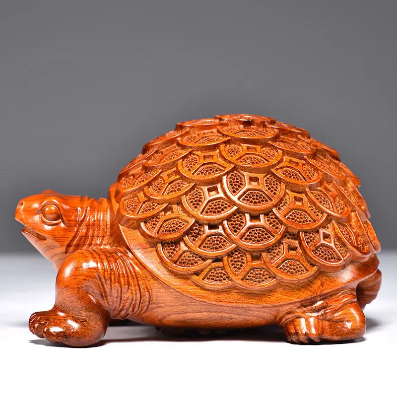 Wood Carved Scarab Living Room Decoration Office Desktop Feng Shui Transfer Decoration Red Solid Wood Turtle Gift