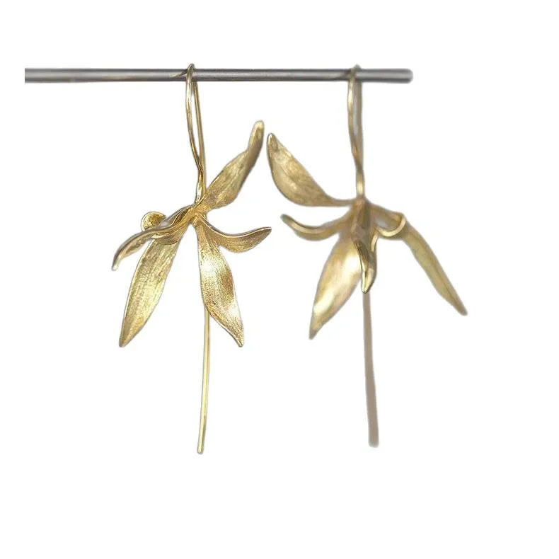New Chinese Silver Orchid Earrings Niche Design Sense Antique Empty Valley Orchid Temperament Flow Women's Earrings Jewelry