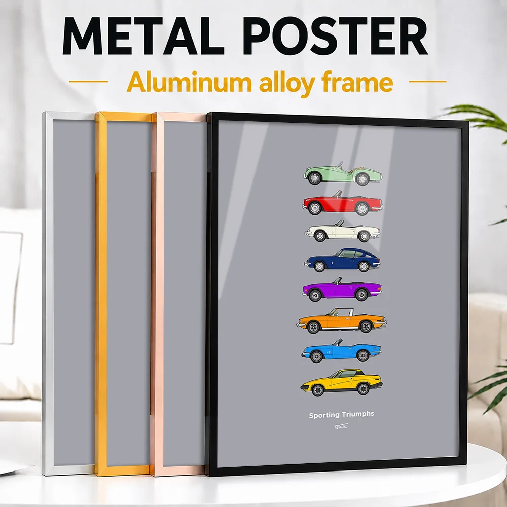 United Kingdom Sports Car Collection Framed Metal Poster Personalized Photo Minimalist Engineering Style Wall Art For Man Cave