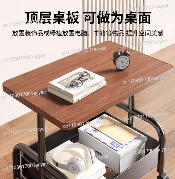 二層式コーヒーテーブルトロリー収納付きホイール付きティーテーブル寝室棚小型リビングルームソファサイドテーブル