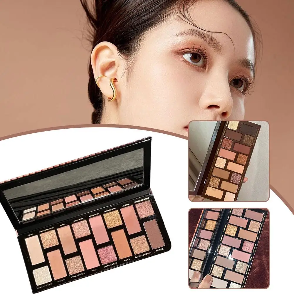 Placa de sombra de ojos de 16 colores, mate, naranja, marrón, tierra, sombra de ojos Flash, paleta de perlas, color I8v0