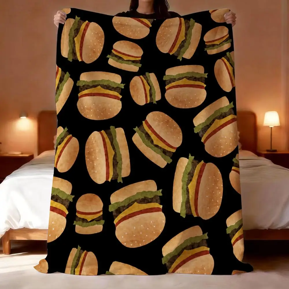 Funny Food Art Humorous Burger Print Throw Short Plush Throw Blanket Soft Skin-Friendly Multi-Scene Home Office