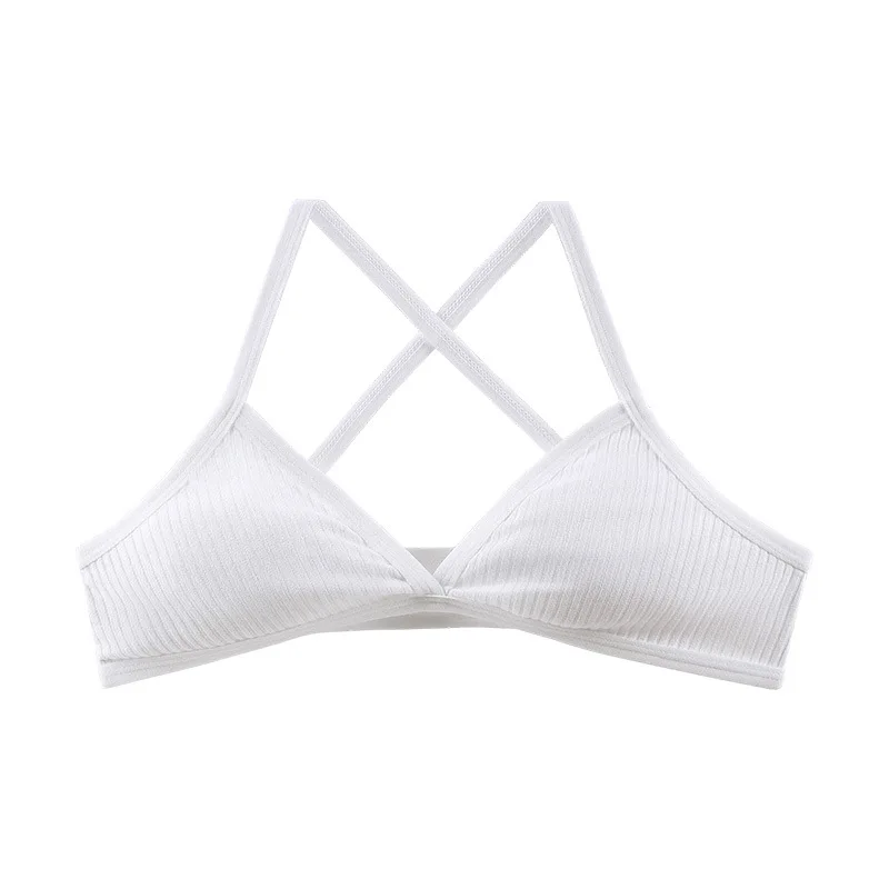 Comfort Cotton Yoga Bras For Women Thin Sport Style Unlined Bralette Sexy Deep V Triangle Cup Cross Beauty Back Bra