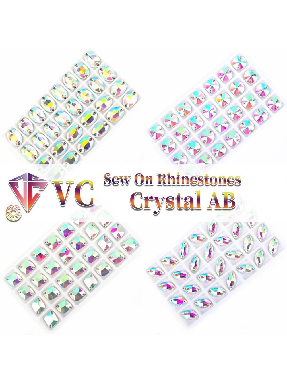 VC-Strass à coudre en cristal AB, goutte de cuir chevelu, forme narcosmique, Rivoli S, glassStrass, pierre à coudre