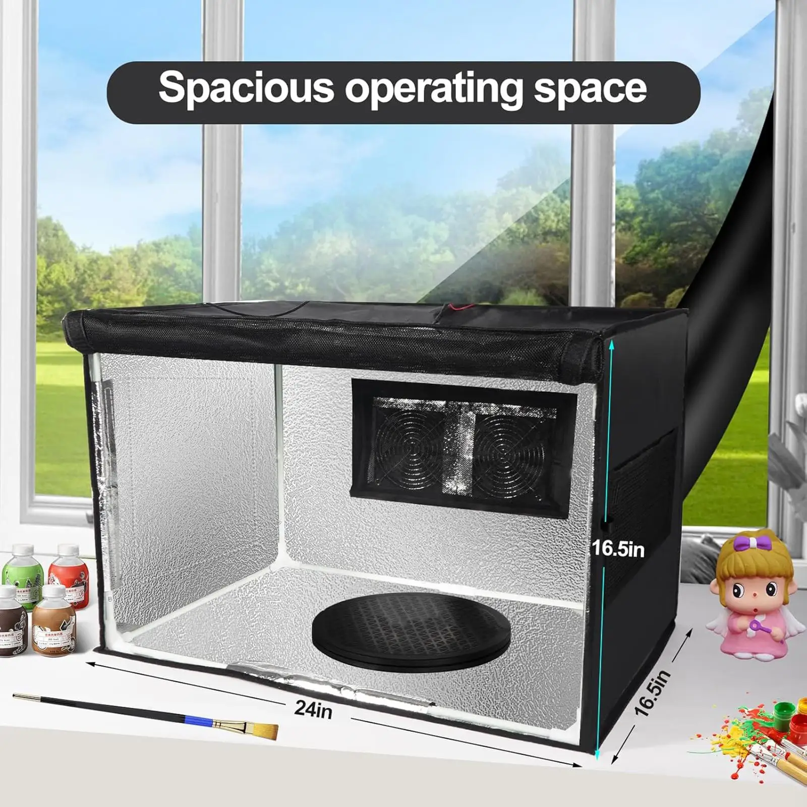 US Plug Foldable Airbrushing Paint Room Windproof Easy to Clean for Art Painting Waterproof Hobby Spray Booth
