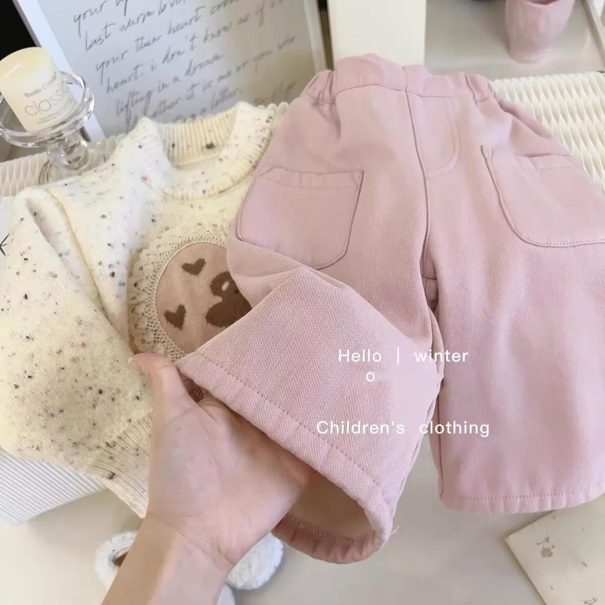 Girls Fleece Lined Pants Autumn Winter 2026 New Baby Girl Pink Casual Straight Leg Trousers Thick Warm Children Long Pants 3