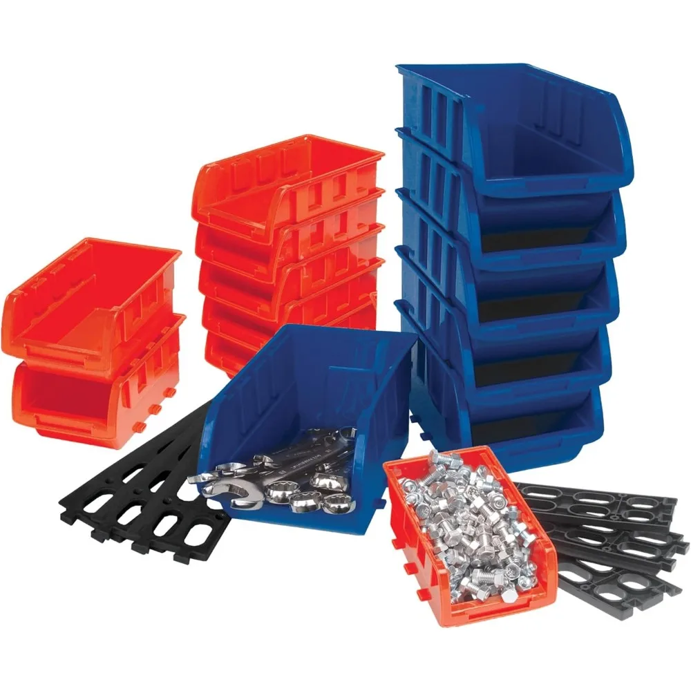 W5193 Half Bulk Bin Storage Rack with 32 Large and Small Bins for Easy Garage Organization of Tools, Parts, Har