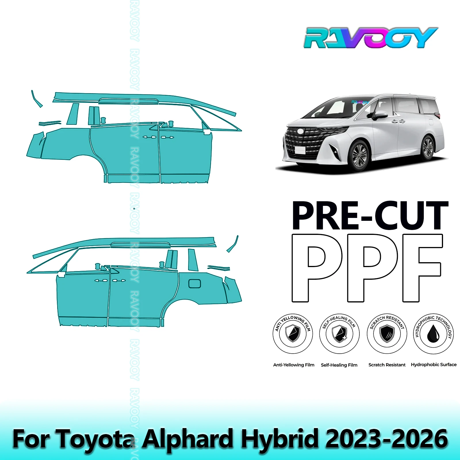

For Toyota Alphard Hybrid 2023-2026 8.5mil Clear Matte Pre-Cut PPF Door & A/B Pillar Kit TPU Paint Protection Film Set
