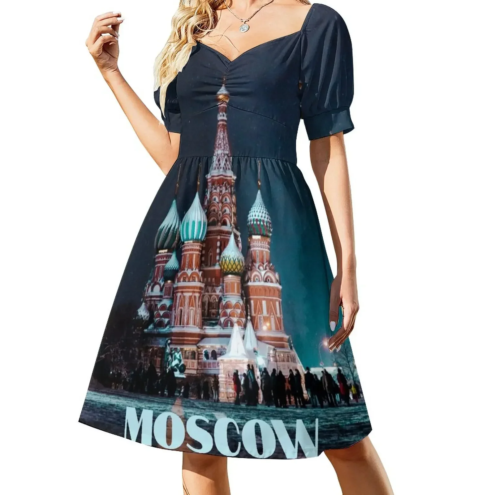 

Moscow Russia St. Basil’s Cathedral Short-Sleeved Dress Women's summer skirt women's evening dresses Dress