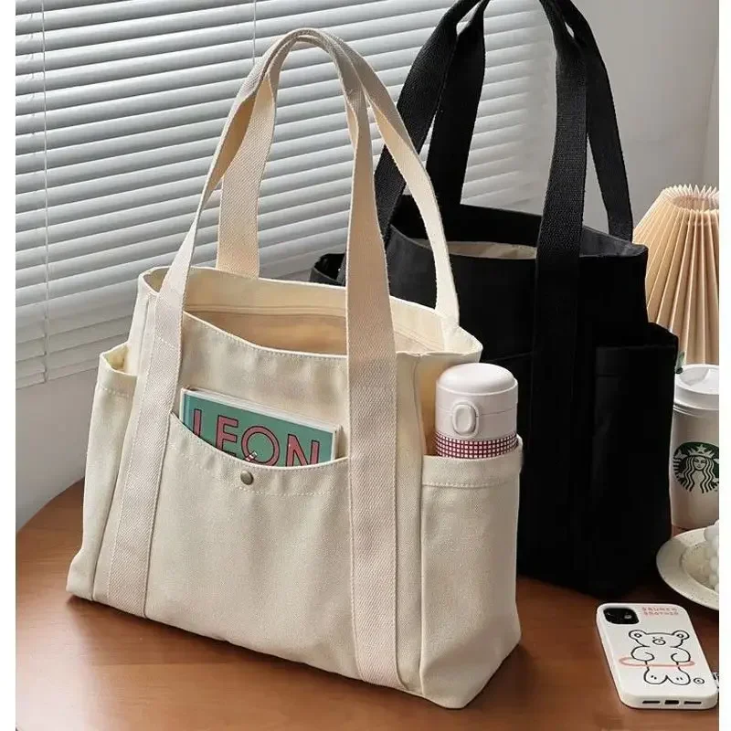 BBA100  Large Capacity Canvas Tote Bags for Work Commuting Carrying Bag College Style Student Outfit Book Shoulder Bag