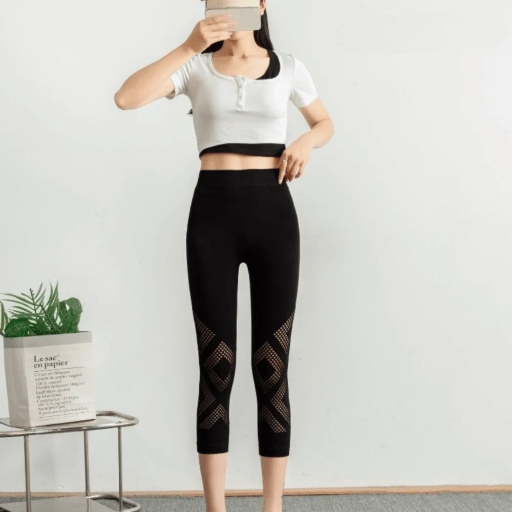 New Hollow Out Women's Mesh Leggings Openwork Mesh Breathable Fashion Tights Stretchy High Waist Yoga Pants Women Wear