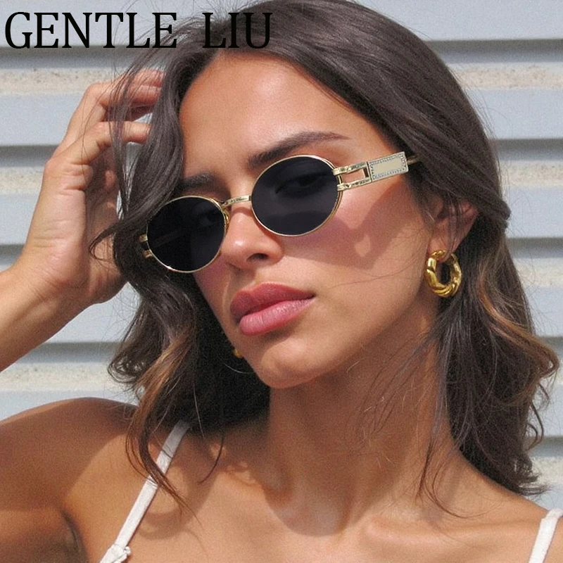

Vintage Oval Sunglasses Women 2025 Luxury Brand Metal Frame Sun Glasses Y2K Punk For Ladies Outdoor Eyewear Driving UV400 Shades